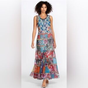 Biya x Johnny Was Sleeveless Zoie Mesh Embroidered Tiered Maxi Dress ZB2